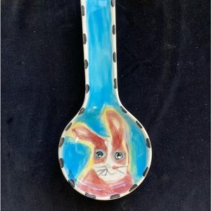 Whimsical Bunny Ceramic Hand painted Spoon Rest “11”x5”